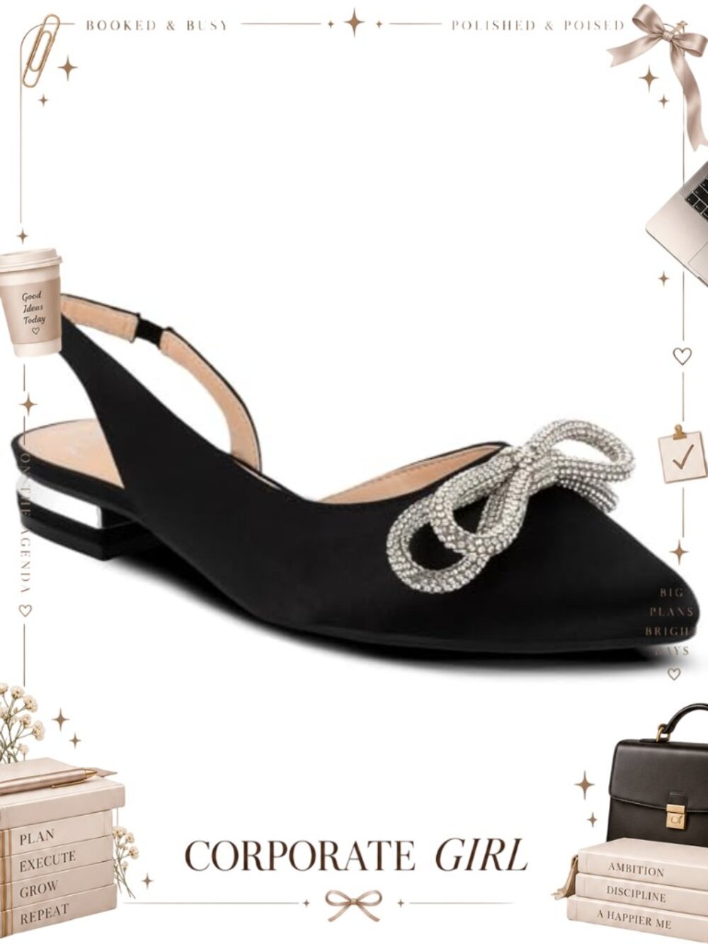 Slingback Pointed Toe Faux Leather Flats with Block Heel